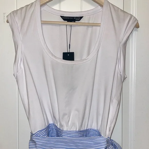Veronica Beard White Top with Blue Ruffle Mini Dress - Picture 5 of 11